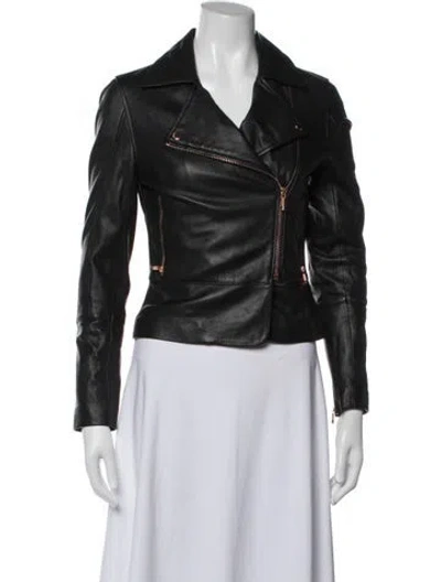 Pre-owned Ted Baker Leather Biker Jacket In Black