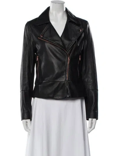 Pre-owned Ted Baker Leather Biker Jacket In Black
