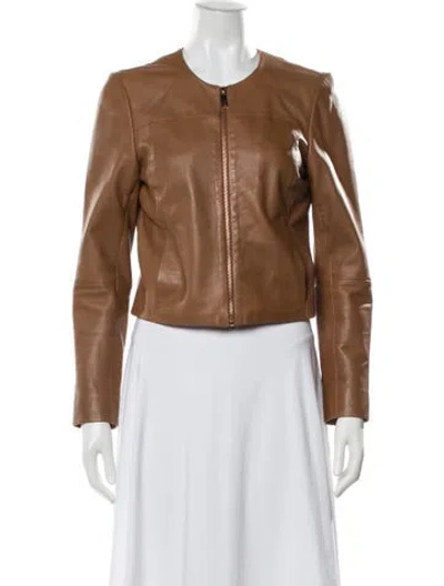 Pre-owned Ted Baker Leather Biker Jacket In Brown
