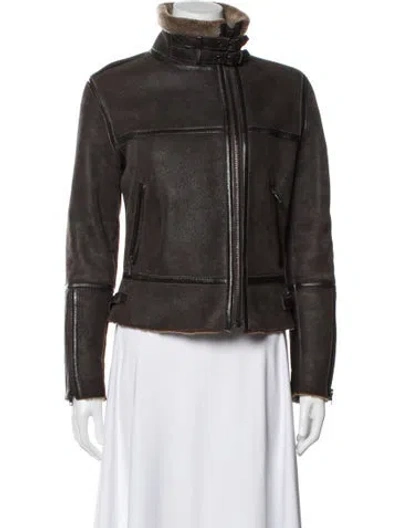 Pre-owned Ted Baker Leather Biker Jacket In Brown