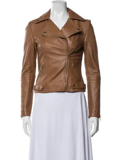 Pre-owned Ted Baker Leather Biker Jacket In Brown