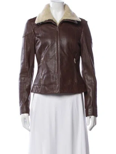 Pre-owned Ted Baker Leather Biker Jacket In Brown