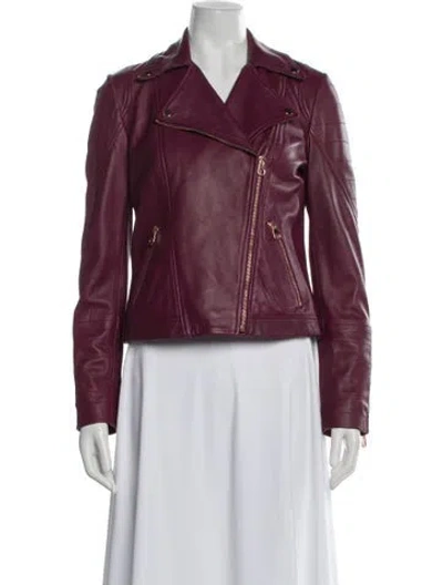 Pre-owned Ted Baker Leather Biker Jacket In Burgundy