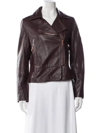 Pre-owned Ted Baker Leather Biker Jacket In Burgundy