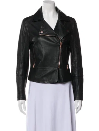 Pre-owned Ted Baker Leather Biker Jacket In Green