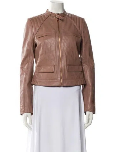 Pre-owned Ted Baker Leather Biker Jacket In Neutral