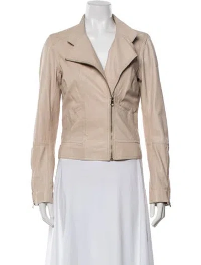 Pre-owned Ted Baker Leather Biker Jacket In Neutrals