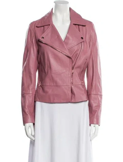 Pre-owned Ted Baker Leather Biker Jacket In Pink