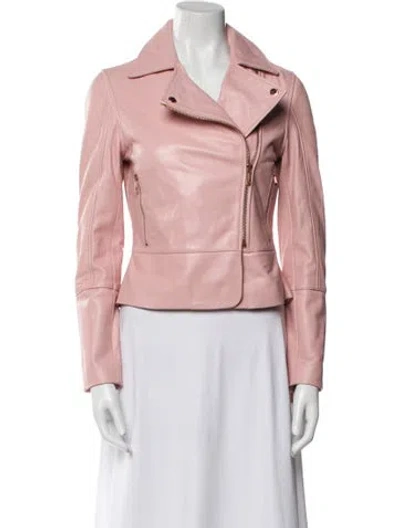 Pre-owned Ted Baker Leather Biker Jacket In Pink