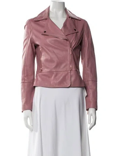 Pre-owned Ted Baker Leather Biker Jacket In Pink
