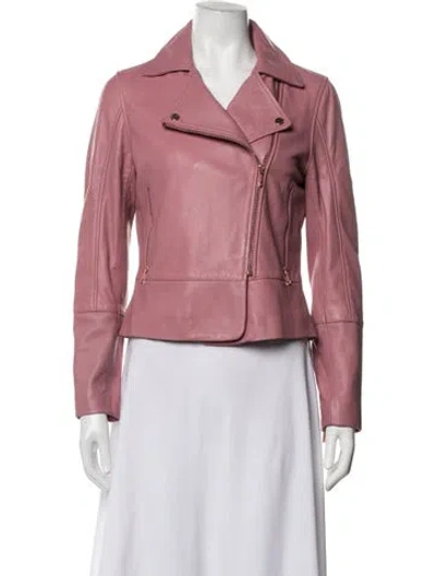Pre-owned Ted Baker Leather Biker Jacket In Pink