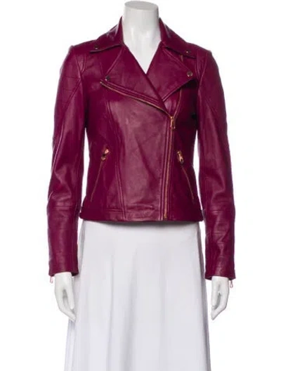Pre-owned Ted Baker Leather Biker Jacket In Purple
