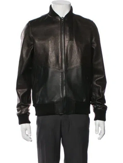 Pre-owned Ted Baker Leather Bomber Jacket In Black