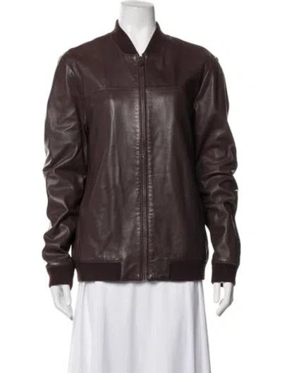 Pre-owned Ted Baker Leather Bomber Jacket In Brown