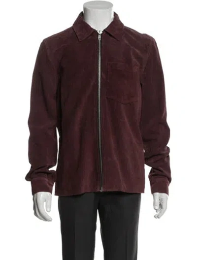Pre-owned Ted Baker Leather Bomber Jacket In Burgundy