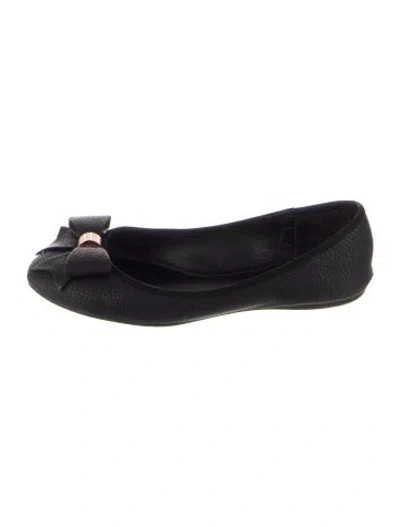 Pre-owned Ted Baker Leather Bow Accents Ballet Flats In Blue