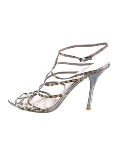 Pre-owned Ted Baker Leather Colorblock Pattern Sandals In Gray