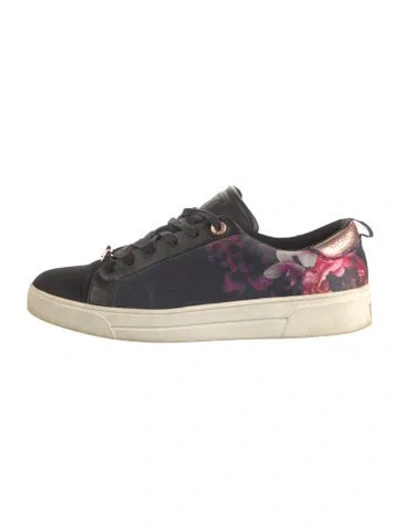 Pre-owned Ted Baker Leather Floral Print Sneakers In Blue