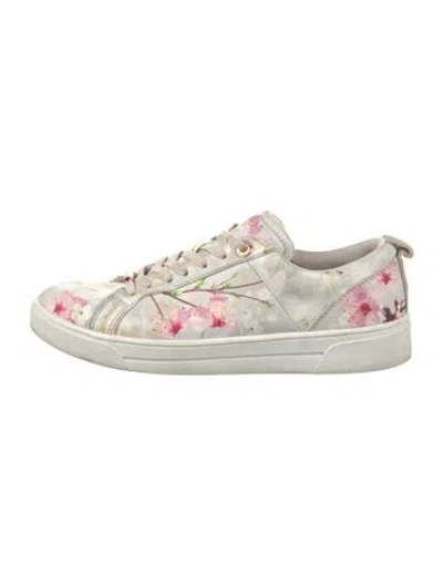 Pre-owned Ted Baker Leather Floral Print Sneakers In Gray