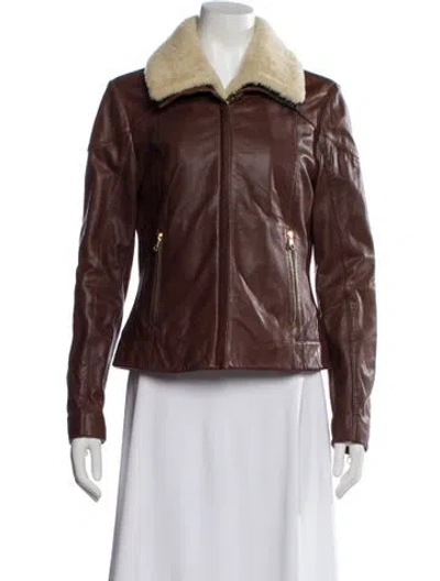 Pre-owned Ted Baker Leather Fur Jacket In Brown