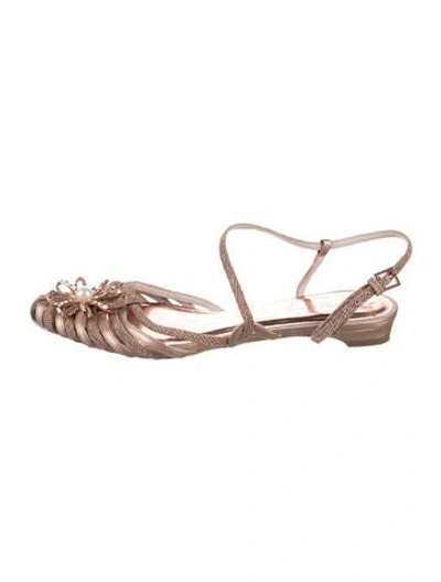 Pre-owned Ted Baker Leather Glitter Accents Slingback Flats In Metallic/pink