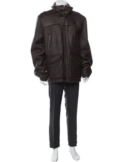 Pre-owned Ted Baker Leather Parka In Brown