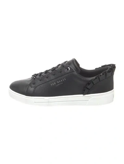 Pre-owned Ted Baker Leather Ruffle Embellishment Sneakers In Black