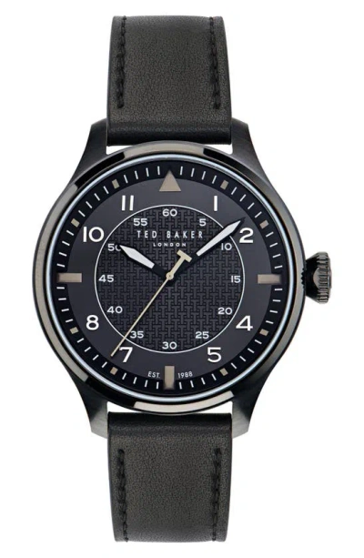 Ted Baker Leather Strap Watch, 20mm In Black