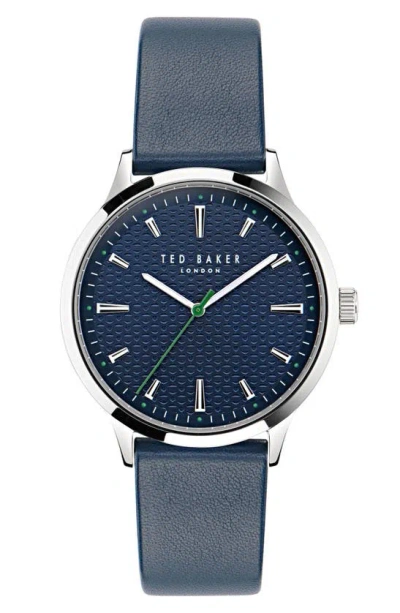 Ted Baker Leather Strap Watch, 20mm In Blue