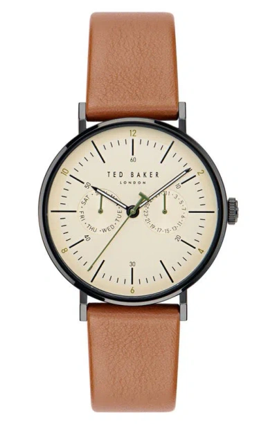 Ted Baker London Leather Strap Watch, 20mm In Brown