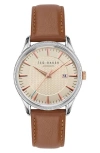 Ted Baker Leather Strap Watch, 20mm In Brown