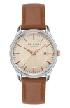 Ted Baker London Leather Strap Watch, 20mm In Brown/ Tan