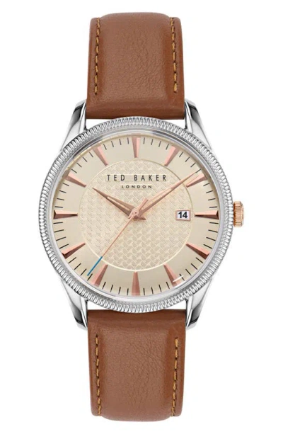 Ted Baker Leather Strap Watch, 20mm In Brown/ Tan