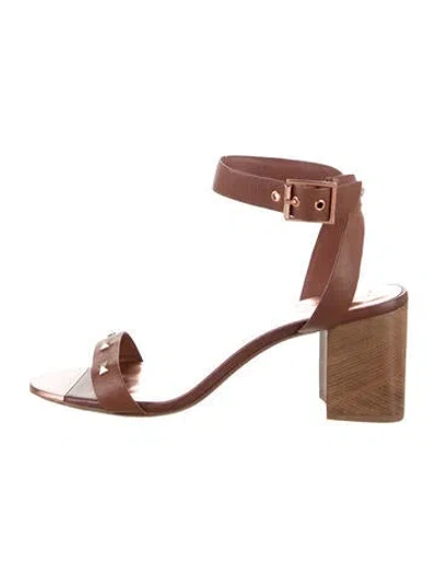 Pre-owned Ted Baker Leather Studded Accents Sandals In Brown