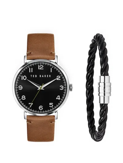 Ted Baker Leather-strap 43mm Watch And Bracelet Set In Multi