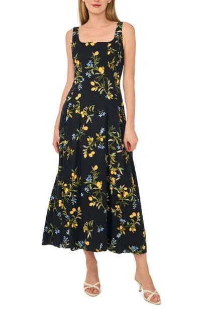 Ted Baker Lemon Print Sleeveless Pleated Midi Dress In Black