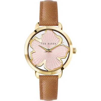 Ted Baker Lilabel Leather Strap Watch, 36mm In Gold