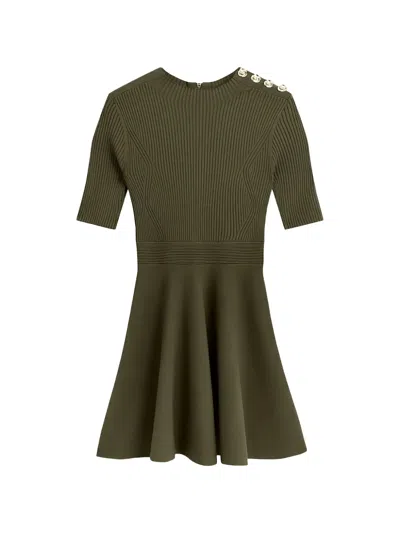 Ted Baker Lilano Ribbed-knit Skater Mini Dress In Green