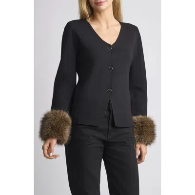 Ted Baker Linda Faux Fur Cuff Cardigan In Black