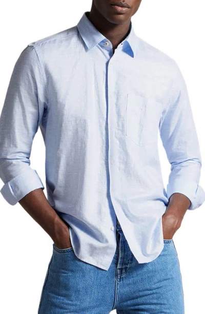 Ted Baker Linen & Cotton Blend Button-up Shirt In Light Blue