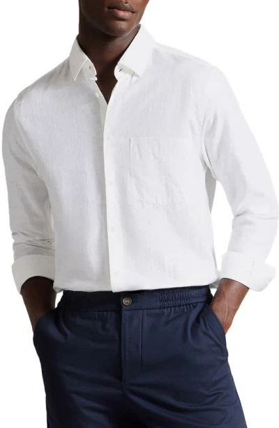 Ted Baker London Linen & Cotton Blend Button-up Shirt In White