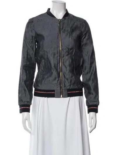 Pre-owned Ted Baker Linen Bomber Jacket In Blue