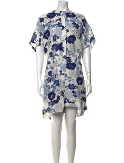 Pre-owned Ted Baker Linen Floral Print Jumpsuit In Blue/white