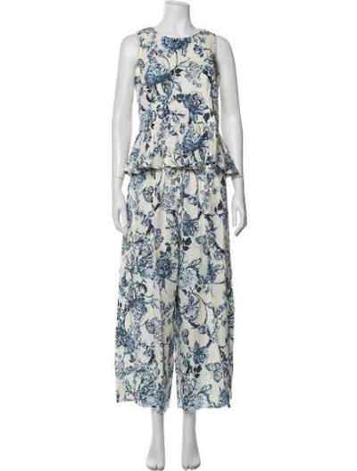 Pre-owned Ted Baker Linen Floral Print Pant Set In Blue