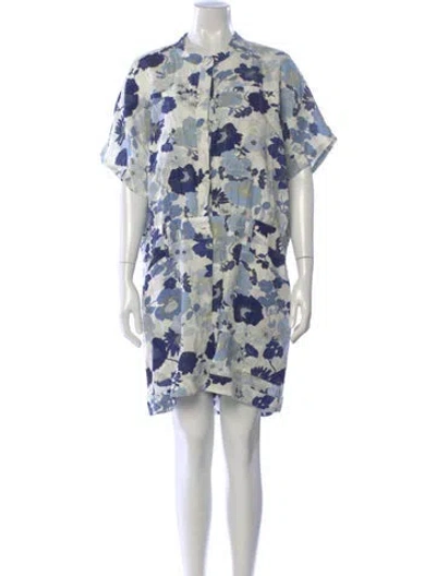 Pre-owned Ted Baker Linen Floral Print Romper In Blue