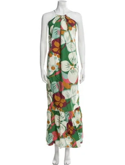 Pre-owned Ted Baker Linen Long Dress In Green