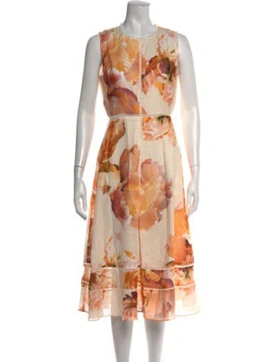 Pre-owned Ted Baker Linen Midi Length Dress In Orange