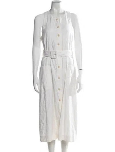 Pre-owned Ted Baker Linen Midi Length Dress In White