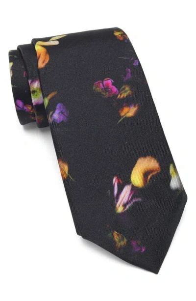 Ted Baker Linus Photgraphic Floral Silk Tie In Black