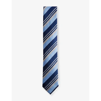 Ted Baker Mens Sky-blue Lionels Stripe-pattern Silk Tie